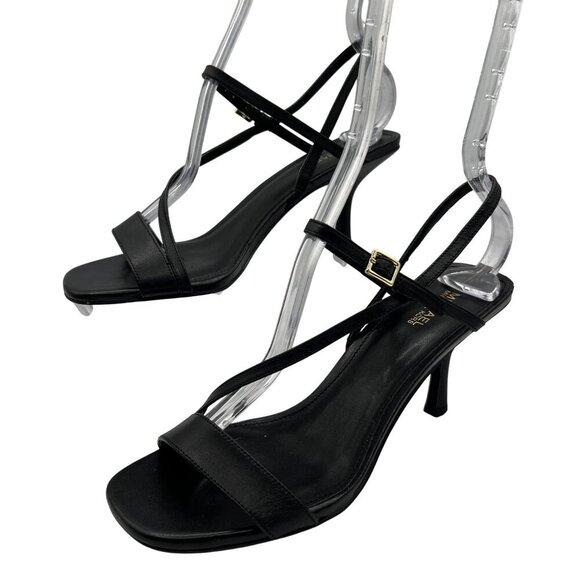 Michael Kors Tasha Womens 7 Black Leather Strappy Heeled Dressy Sandals Cocktail - Picture 2 of 11